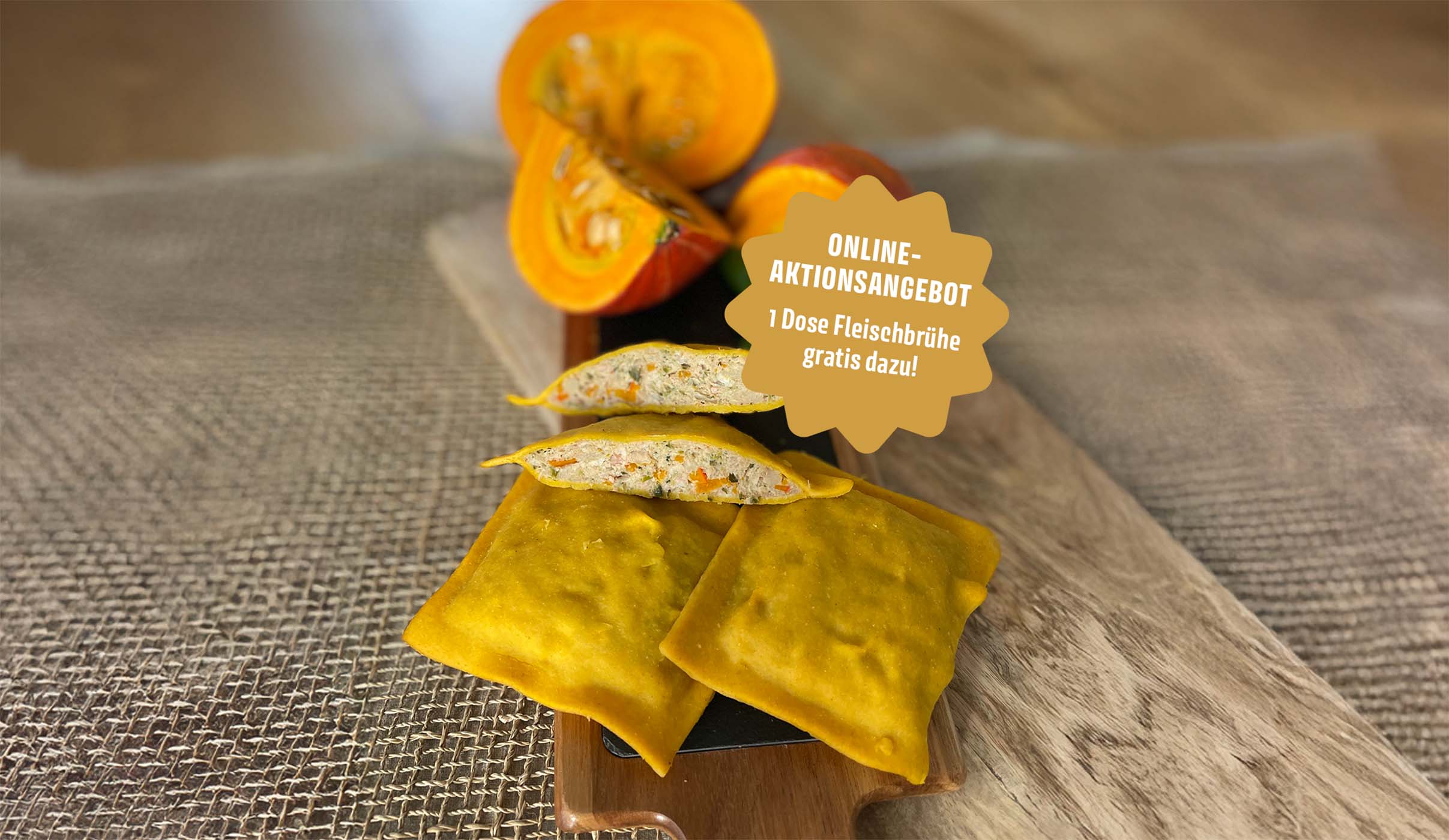 Online-Aktionsangebot: Unsere Kürbis-Maultaschen - Herbstliche Fleischmaultaschen mit feiner Kürbisnote