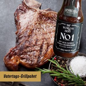 Das perfekte Paket für den Vatertag: Saftiges Rib-Eye-Steak und würzige BBQ-Soße – bereit für den Grill.