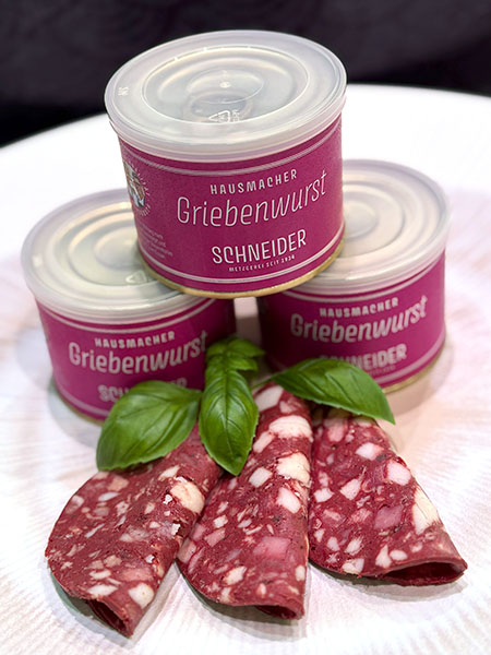 Hausmacher Griebenwurst in der Dose – herzhaft, deftig und vielseitig genießbar. Ideal für Brotzeit oder warme Küche. Jetzt online bestellen.