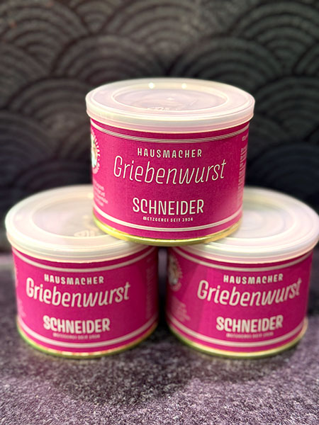 Hausmacher Griebenwurst in der Dose – herzhaft, deftig und vielseitig genießbar. Ideal für Brotzeit oder warme Küche. Jetzt online bestellen.