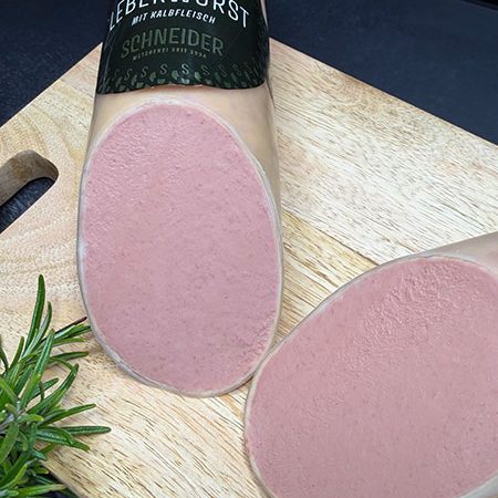 Feine Leberwurst mit Kalbfleisch im Naturdarm